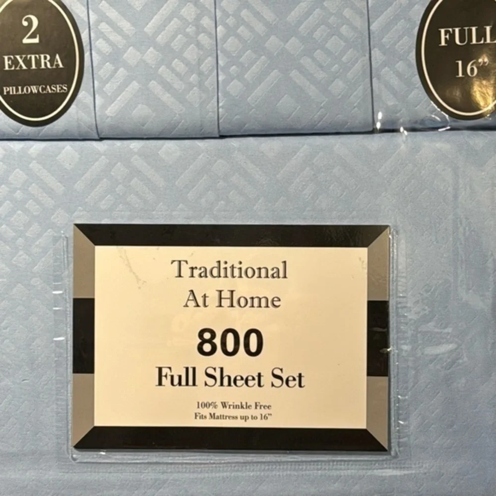 Traditional At Home 6pc Full Sheet Set Sky Blue Diamond embossed